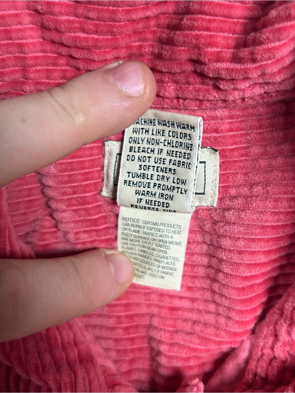 Vtg LL Bean Button Up Shirt Wide Wale Corduroy Chore Shacket Pink Cottage 90s XL - Picture 3 of 6